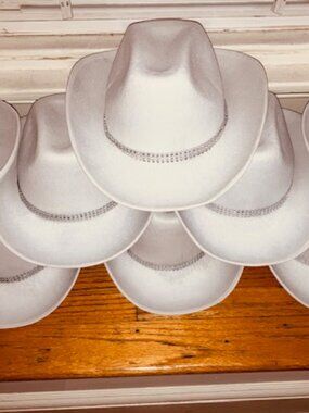 Lot of 8 Rhinestone Cowboy Hat Bridal Bachelorette Photo booth Off White